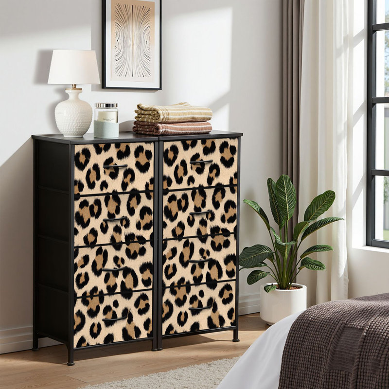 Commode pour commode de chambre à coucher pour commode à imprimé léopard et commodes de rangement en tissu avec bacs de rangement à 4 tiroirs