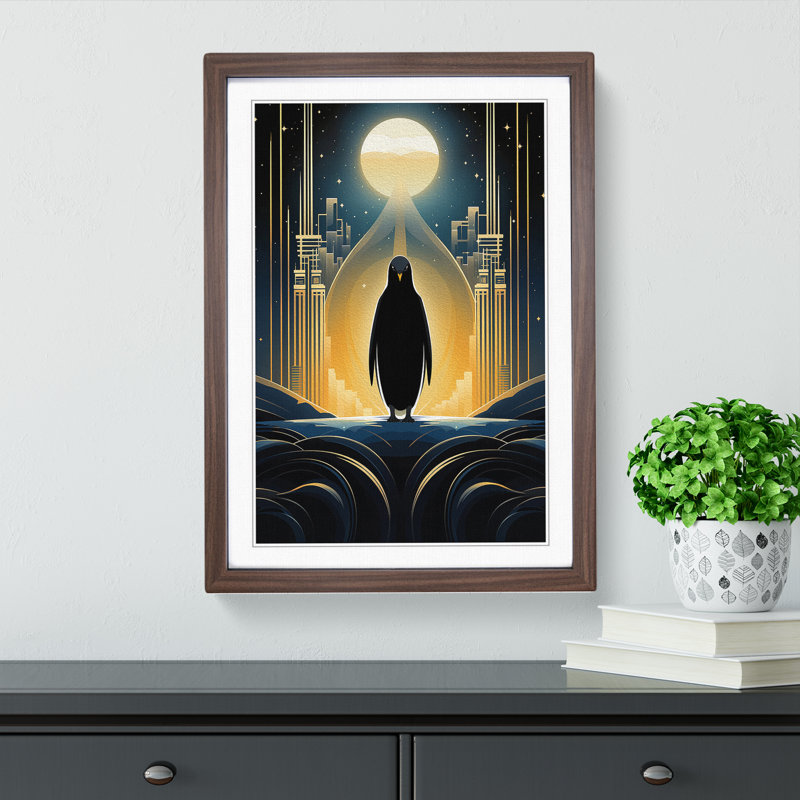 Penguin Art Deco - Framed Print, Walnut Framed, 64cm H x 46cm W