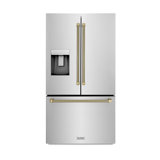 ZLINE Autograph 36 in. Stainless Standard-Depth Fridge w/ Dual Ice Maker & Nickel Helix Handles