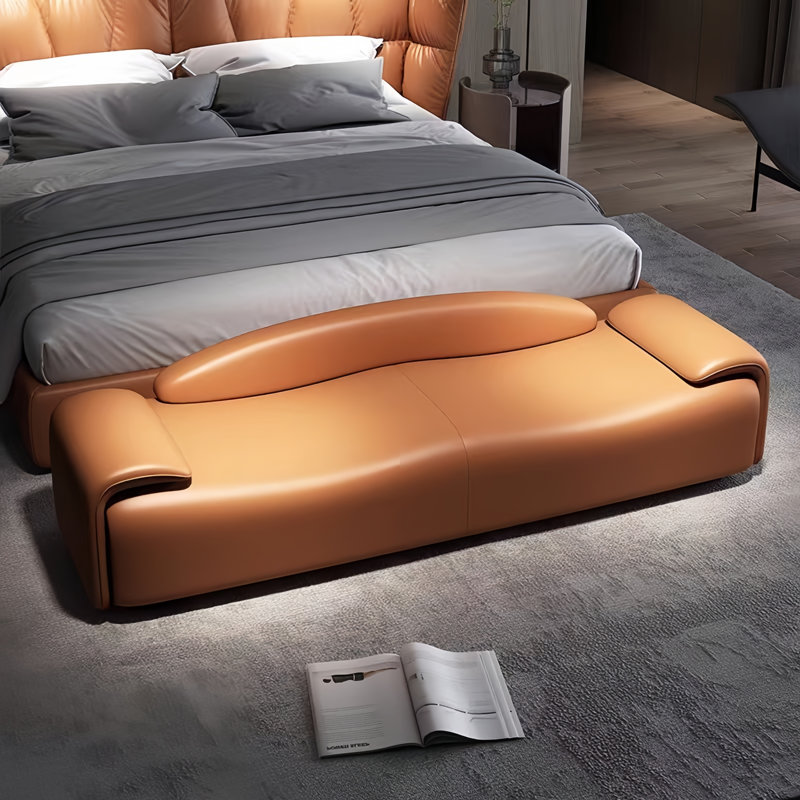Banc rembourré en cuir véritable Marajade, Orange