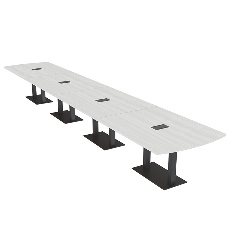 Table de conférence Pavert Arc Unité électrique, Noir mat, Cyprès blanc, H 30 po x l 240 po x P 48 po