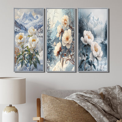 Pivoine enneigée dans la forêt I - Collection d'art mural grand pivoines