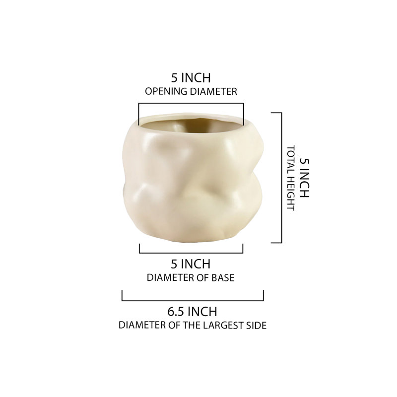 Orren Ellis Ceramic Sculptural Vase, Modern Organic Vase For Home, Event Decor, Table Centerpiece, Or Gifting - Perfect For Fresh Or Dried Flowers, 6.5" Diameter & 5" Tall