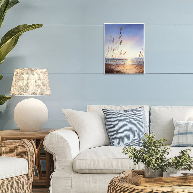 Plaque murale paysage marin avec herbes ensoleillées, design par Michelle Faber
