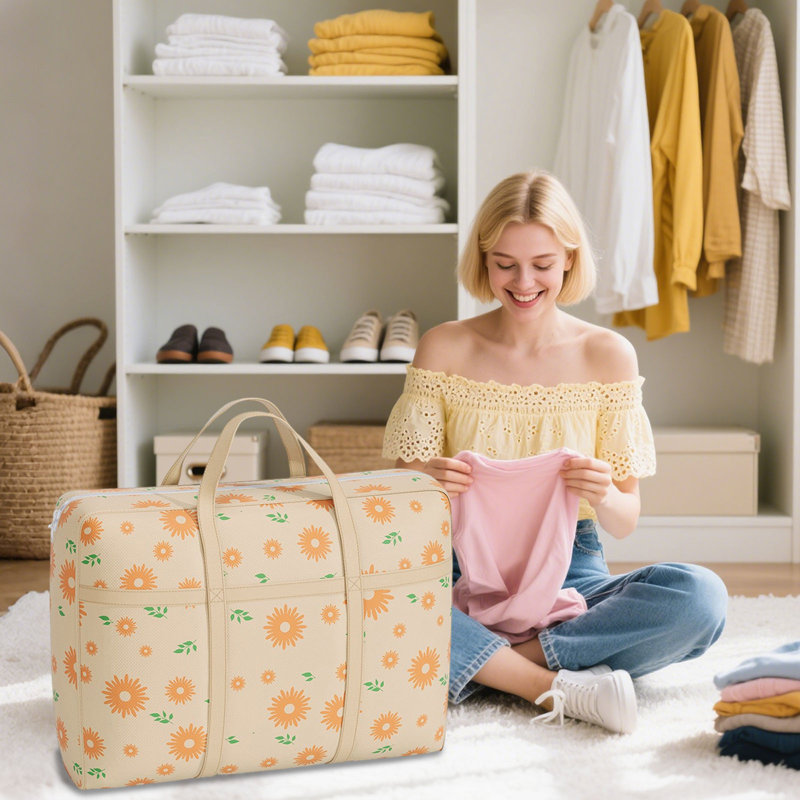 Heavy Duty Storage Bag With Reinforced Carrying Handles Oversized Clothing Quilt Storage Bag Moving Packing Bag Thickened Double Zipper Saves Travel Space