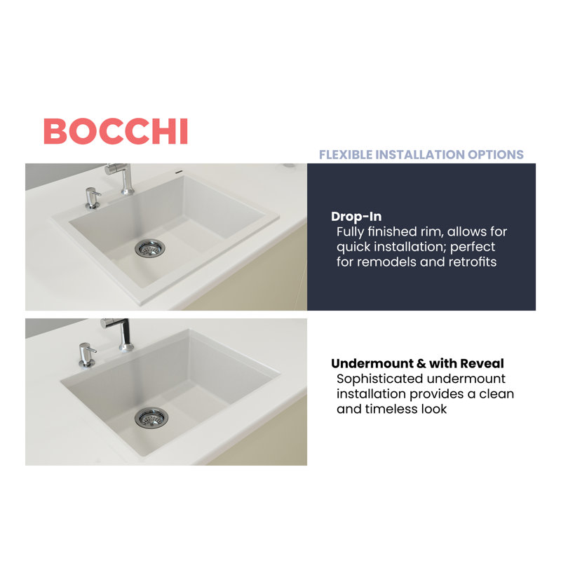 Campino Single Basin Kitchen Sink, 8" H x 20" W x 24" L
