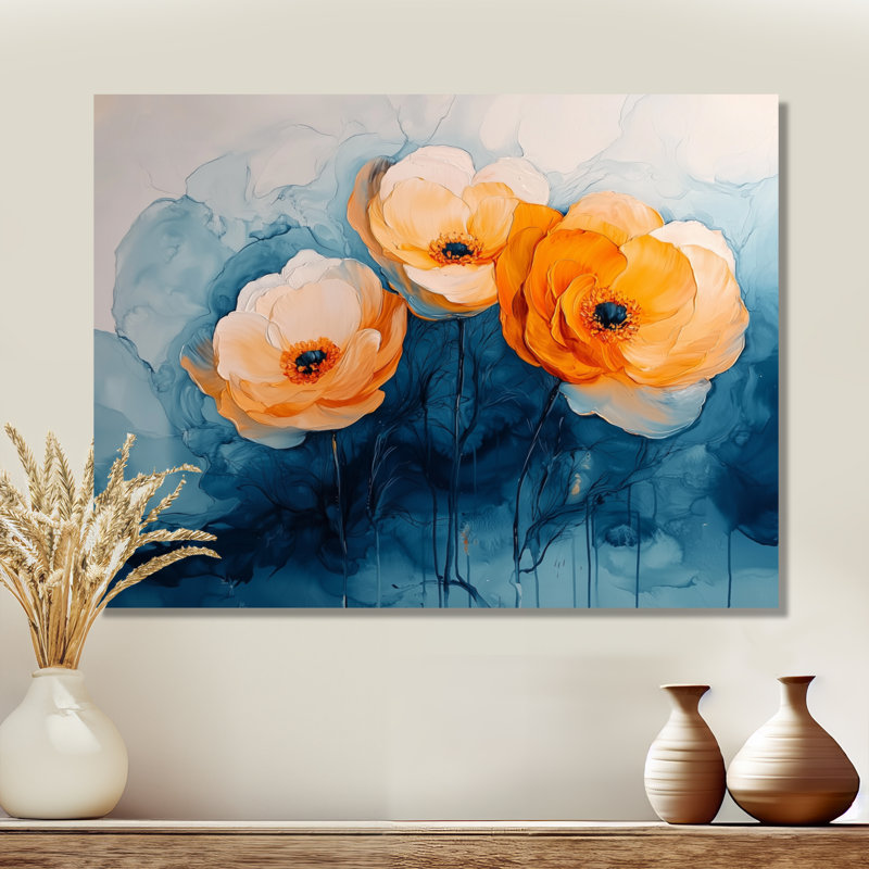 Aquarelle de fleurs de renoncule, rivière IV - art mural en métal, reproduction d'art traditionnelle, H 16 po x l 32 po