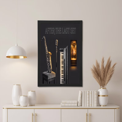 Vintage Saxophone Microphone And Piano Near Lit Stage Canvas Wall Art