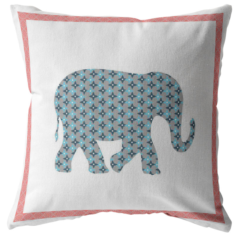 Coussin intérieur clair à fermeture à glissière Light Elephant, 20 po X 20 po, Bleu / rose / blanc