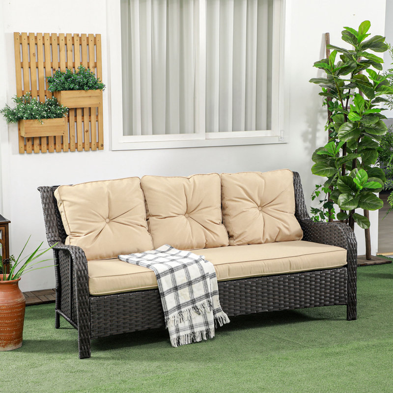 Quackenbush 71.75'' Wide Straight Wicker Patio Sofa with Cushions