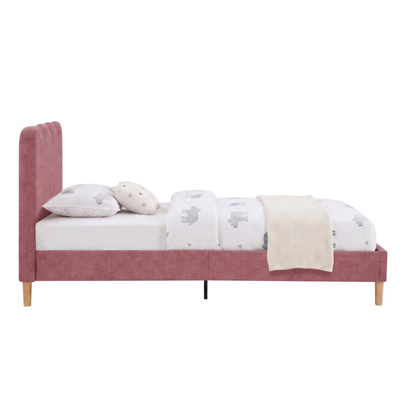 Lit simple tapissier Wave, Pink Velvet