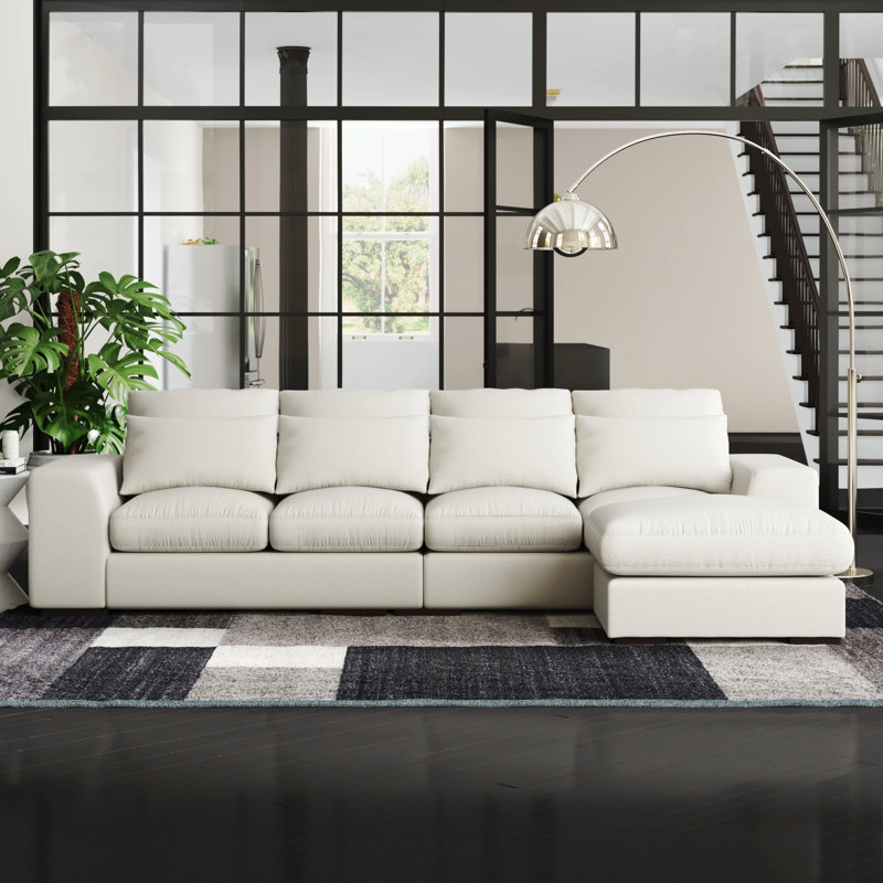 Canapé modulaire réversible avec repose-pieds Forbestown, Mélange de lin beige