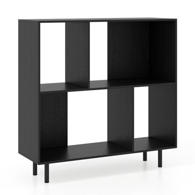 Modern 4-Cube Open Shelf Bookcase, Engineered Wood & Metal Storage Unit for Living Room, Bedroom or Office, Black