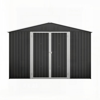 Large Outdoor Metal Storage Shed - Updated Heavy-Duty Frame & Lockable Double Doors, All-Weather Utility Garden Shed For Backyard, Lawn, Patio Tools & Equipment