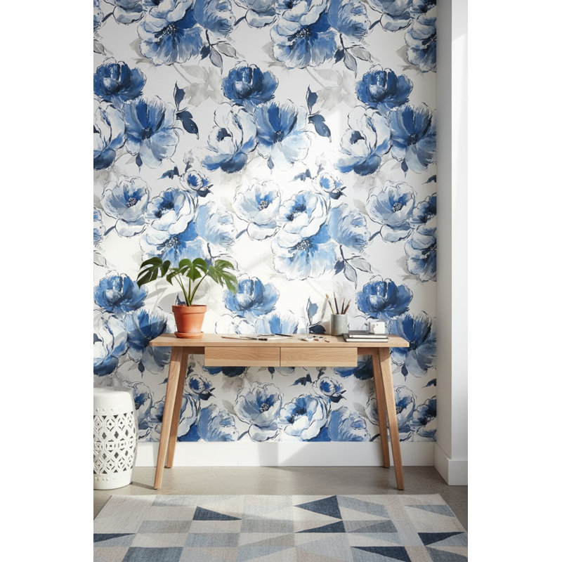 Papier peint floral amovible fond blanc