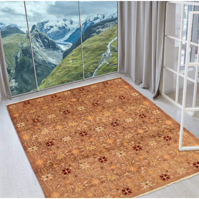 Tapis unique en laine noué à la main 9 pi 2 po x 12 pi 5 po nouvel âge brun foncé Yaak