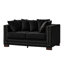 Canapé 2+3 places en velours noir, design moderne, accoudoirs carrés, housses amovibles, pieds en bois massif, espace de rangement intégré. Canapé cinq places, accoudoirs cloutés argentés, siège confortable, repose-pieds rembourré.