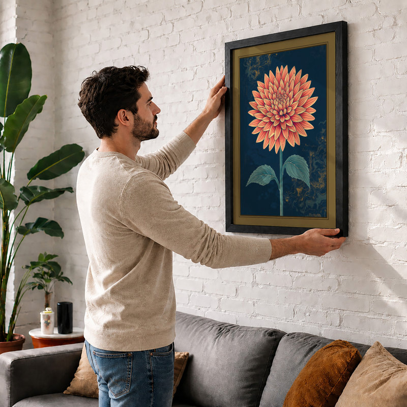 Dahlia In Bloom Botanical - Print, A2 - 59.4 x 42.0 cm, Black