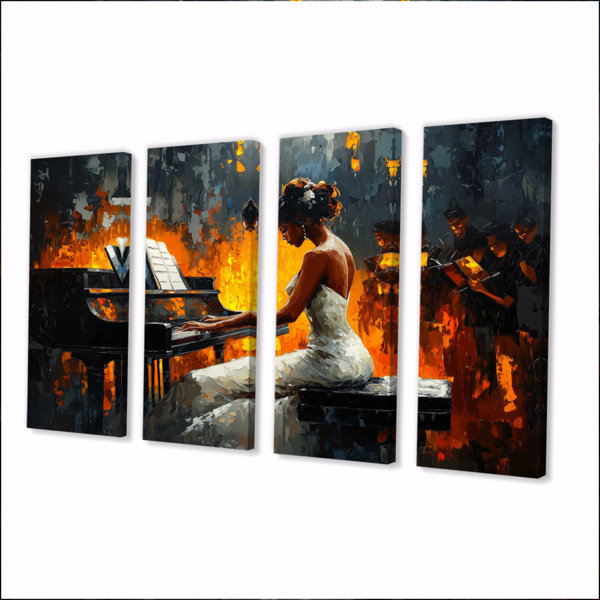 Lark Manor Orange Pianist On Stage Performance II - Music Piano Canvas ...