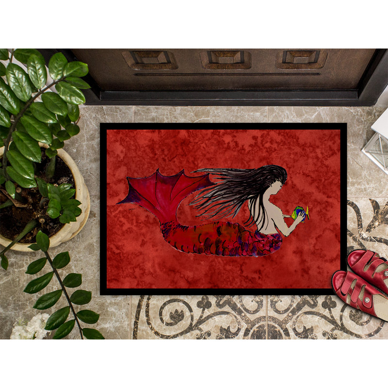 Tapis de porte pour l’extérieur anti-dérapant rouge sirène, Rectangle 1 pi 6 po x 2 pi 3 po