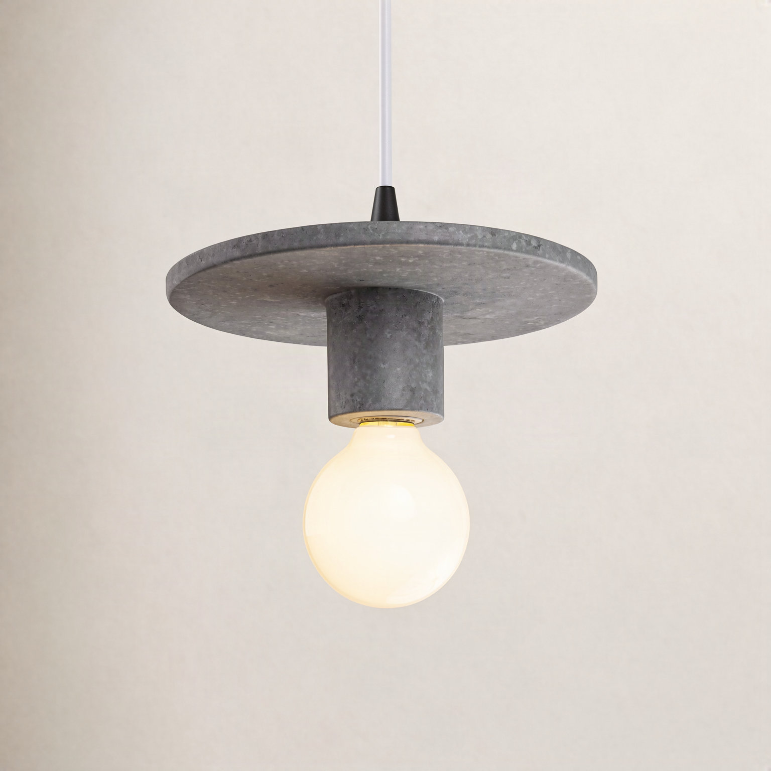 Leni Single Light Ceramic Dimmable Pendant, Concrete, Matte Black