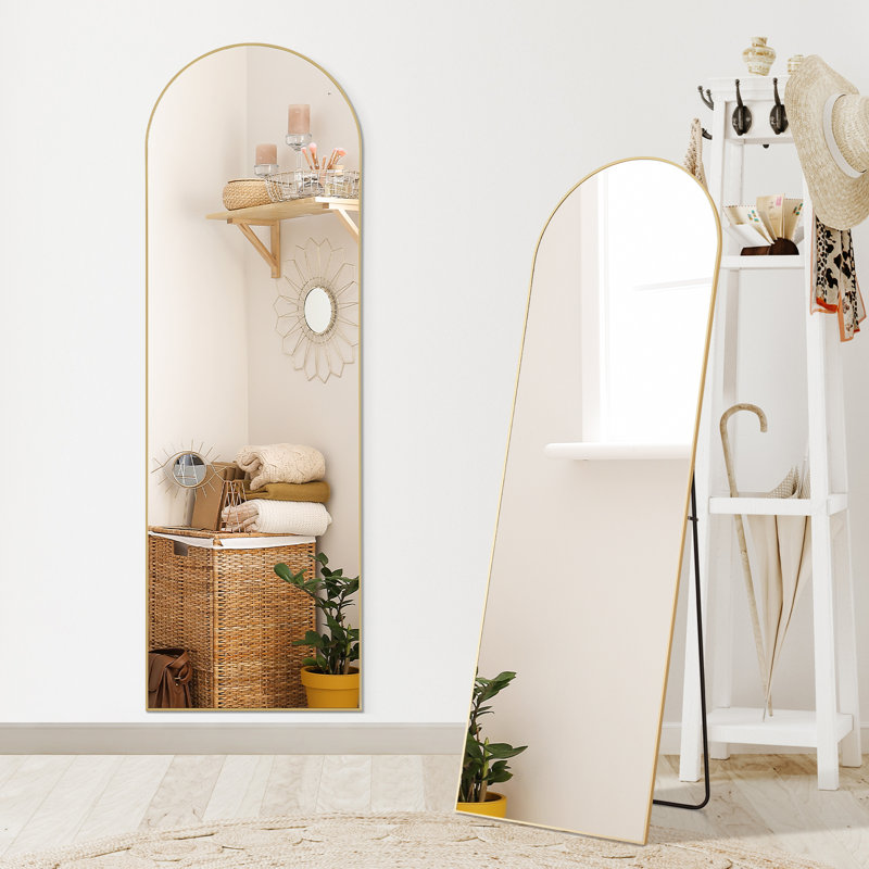 Arched Metal Full Length Mirror, 59" x 16", Gold