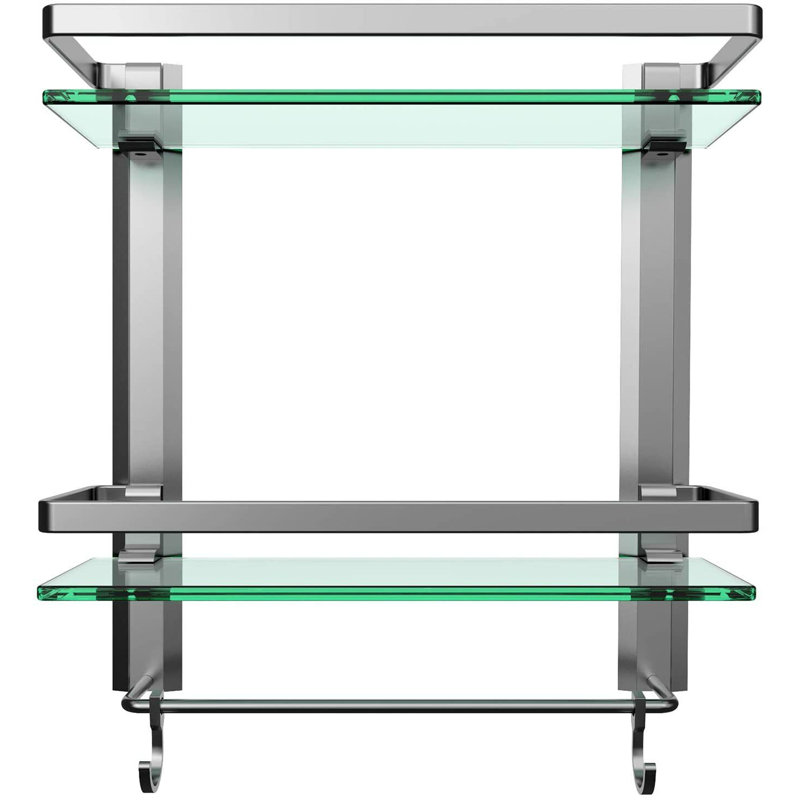 Manahil Stainless Steel Shower Caddy, Sliver Tempered Glass