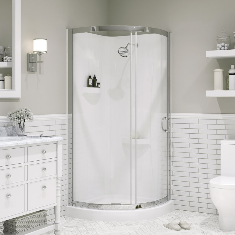 OVE Decors Breeze Premium 35 in. Round Shower Kit w/ Clear, Base, Wall in Chrome Finish