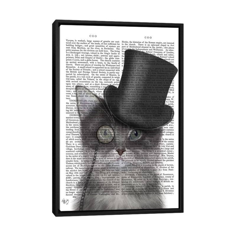 «Cat with Top Hat I», impression sur toile, H 26 po x l 18 po x P 1,5 po, Toile avec cadre noir, Pas de tapis