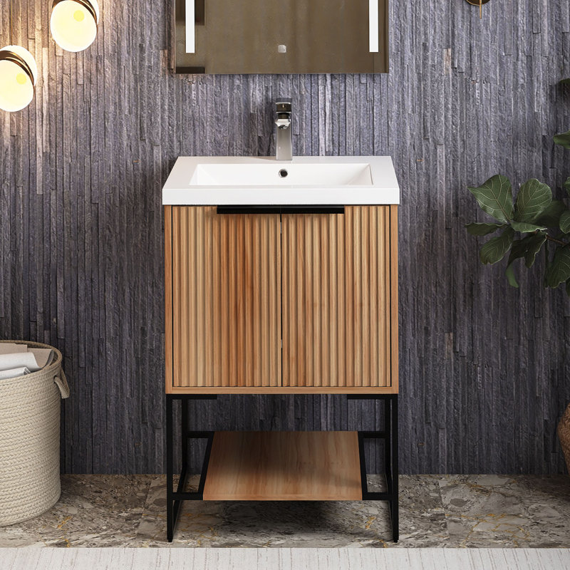 Ensemble de meuble-lavabo autoportant avec comptoir 24 po Selliah, Érable, Noir