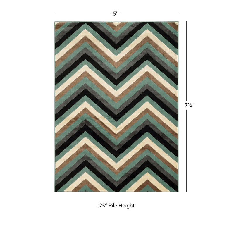 Tapis à chevrons turquoise / gris Aahyan, Rectangle 5 pi x 7 pi