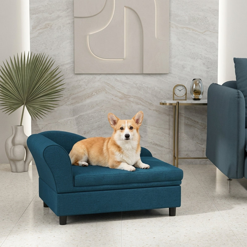 Sofa pour chien avec dossier et rangement, 30, Bleu très foncé