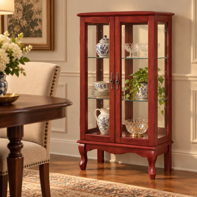 Armoire vitrée 2 portes avec portes en verre trempé, armoires vitrées avec panneau arrière en miroir et tablettes réglables, vitrine lumineuse pour la maison, ampoule de bureau incluse