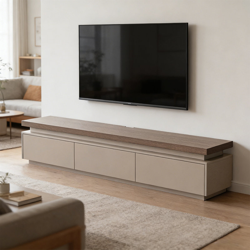 Meuble télé en bois Modern Simplicity, 16.53" H x 82.67" L x 15.74" W, Light Gray/Nut Brown