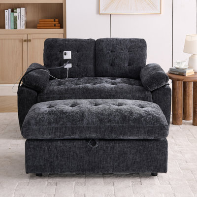 Double Chaise Lounges With Adjustable Backrest And USB Charging Port And Phone Stand