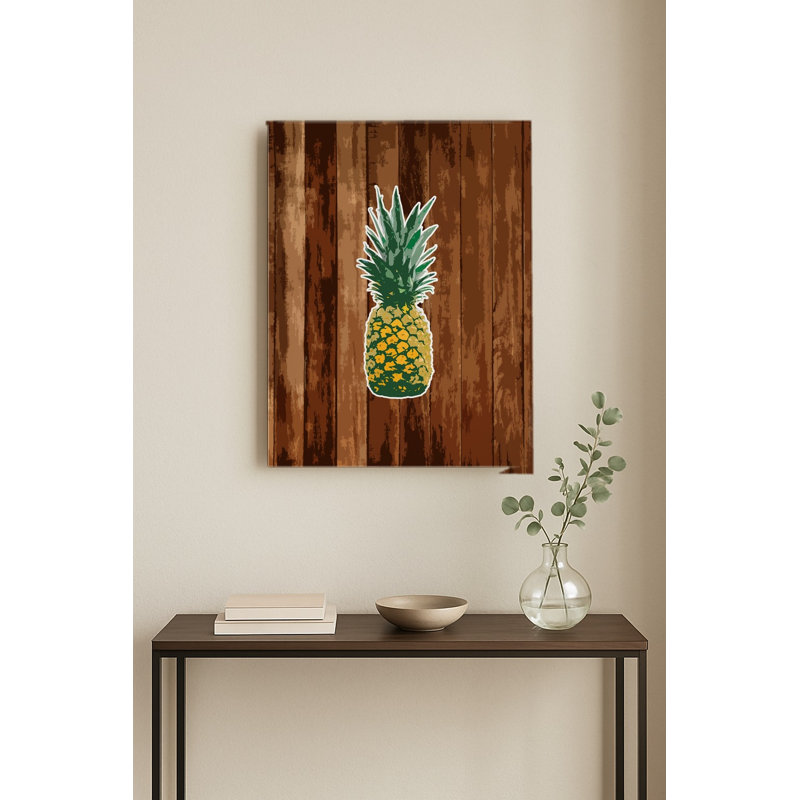 Ananas sur bois — Portrait en métal, H 10 po x l 8 po