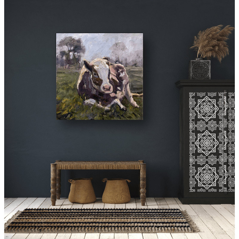 BROWN COW BROWN COW - Unframed Print on Canvas, 30" H x 30" W x 1.5" D, Black Framed Canvas