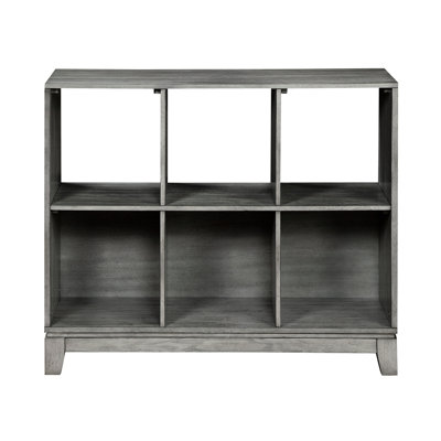 Gray Wooden 6-Shelf Bookcase, For Various Home Rooms, 3 Open Cube And Storages, Rustic Transitional Character Bookcase With Shade, Essentials Home, Living Room/Home Office/Bedroom