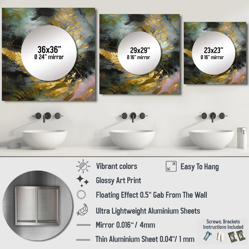 Etsub - Miroir floral floral pour salle de bain, 36 po x 36 po