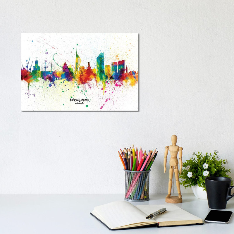Portsmouth England Skyline Splash by Michael Tompsett - Wrapped Canvas Print, 20.32 cm H x 30.48 cm W