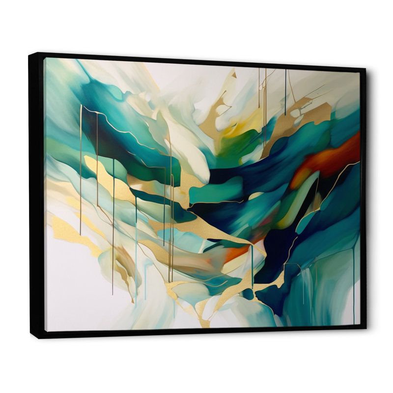 Crème et vert harmonique Convergence I, Cadre flottant noir, H 12 po x l 20 po x P 1 po