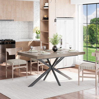 Table de salle à manger rectangulaire extensible de 55,11 po à 70,86 po, plateau Carole gris avec plaque centrale embossée de même couleur, avec boîte de rangement, convient aux salles à manger, cuisines et salons, gris