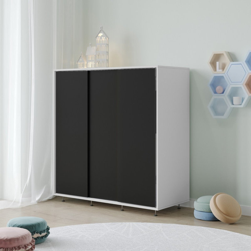 Solid Wood Wardrobe, White/Black