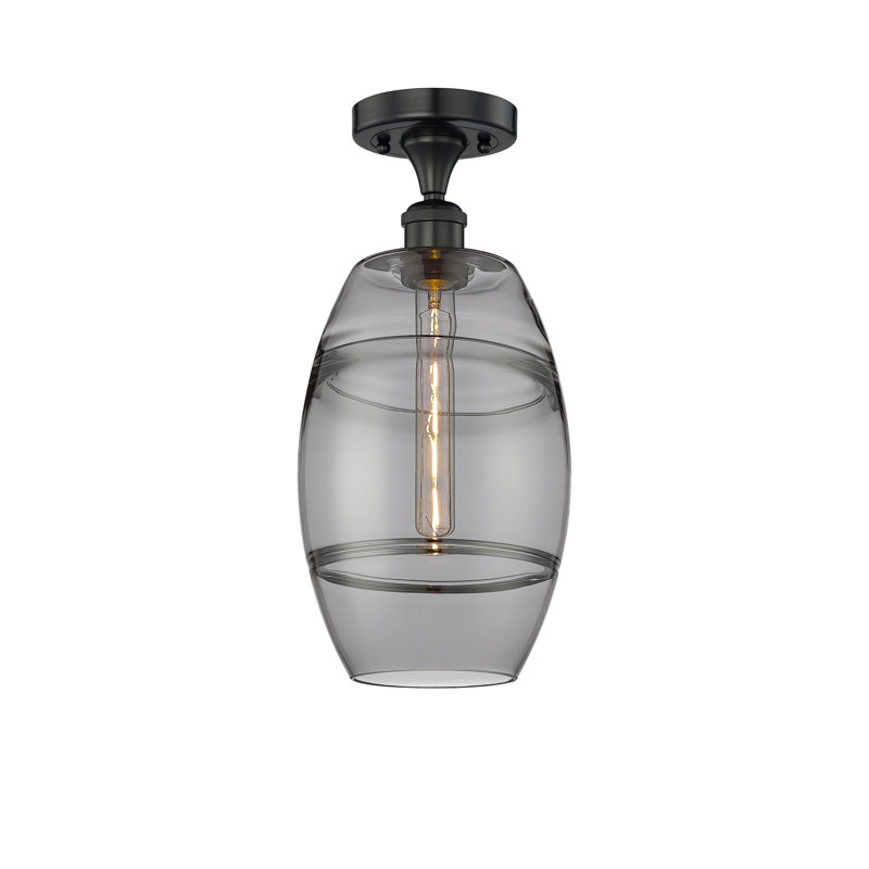 Plafonnier semi-encastré 1 lumière Edison - Abiagael, Gris fumée clair, H 10 po x l 8 po x P 8 po, Noir mat