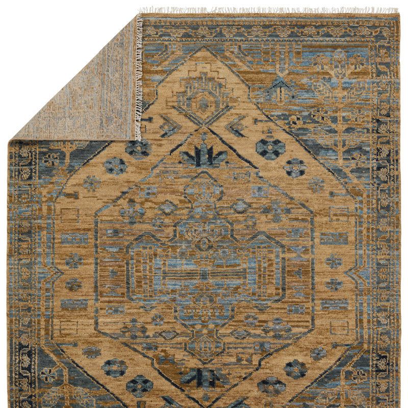Jaipur Living Fontane JIN06 Handknotted Stripes Tan and Blue Area Rug (6'x9'), Rectangle 9' x 12'