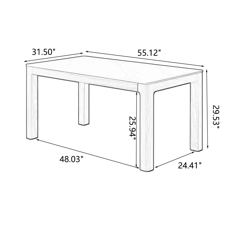 Solid wood rock plate rectangular dining table, 29.53"H*55.12"W*31.5"D