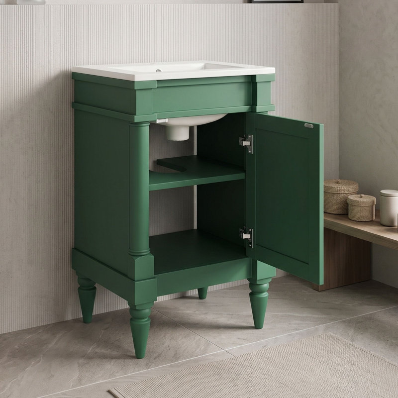 Meuble-lavabo de salle de bain avec lavabo en céramique et tablette réglable