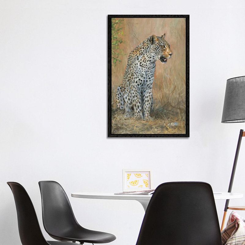 Leopard Male Sitting by David Stribbling - Print on Canvas, 101.6 cm H x 66.04 cm W, Black Framed