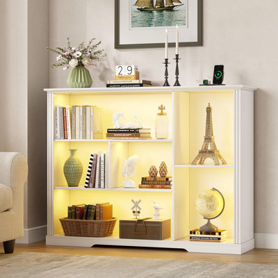 6-Shelf Modern Bookcase With Tri-color Sensor Light, Irregular Open Bookshelf