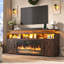 Meuble télé de style ferme avec foyer électrique de 91 cm (36 po) pour téléviseur de 75/80 po, centre multimédia de 81 cm (32 po) de hauteur avec éclairage DEL et prise de courant, console multimédia rustique avec porte coulissante de style grange pour salon-136026569-121085224